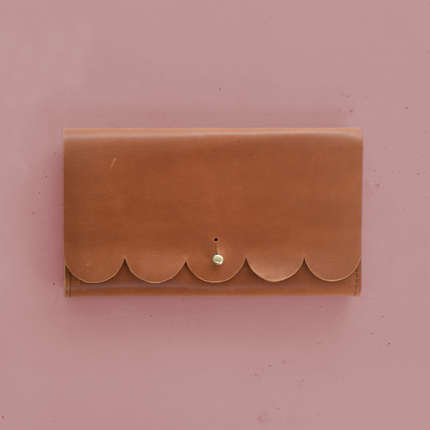Scalloped Fold Over Leather Wallet