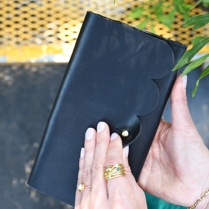 Scalloped Fold Over Leather Wallet