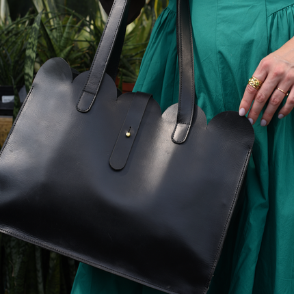 Scalloped Large Leather Handbag