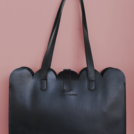 Scalloped Large Leather Handbag
