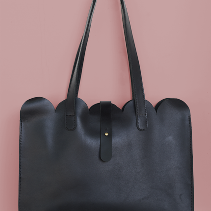 Scalloped Large Leather Handbag