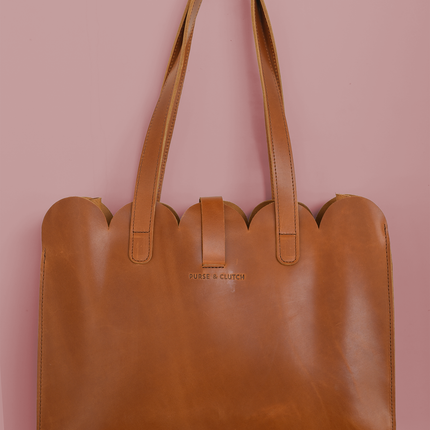 Scalloped Large Leather Handbag