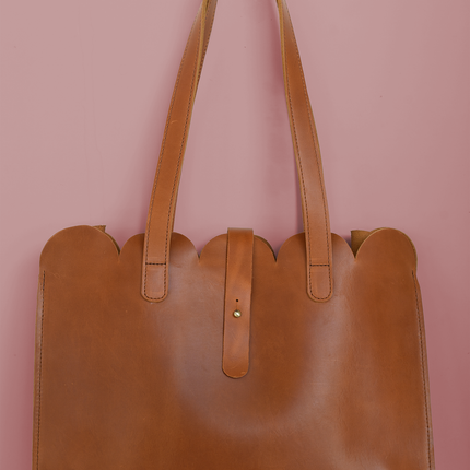 Scalloped Large Leather Handbag
