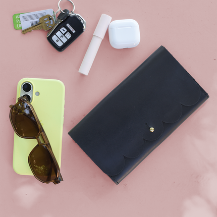 Scalloped Fold Over Leather Wallet