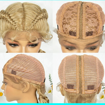 KIMA Blonde Dutch Twins Braids Wig | Full Lace Cornrows & Curly Ends