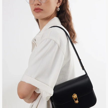 Women's Bag Luxury Brand | New Fashion Shoulder & Crossbody Square Bags (Designer Split Leather Tote Handbag with Lock)