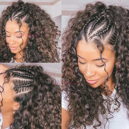 13x4 Human Hair Deep Curl Locs Wig | Knotless Braided Bob | 210 Density | Remy Mongolian Hair