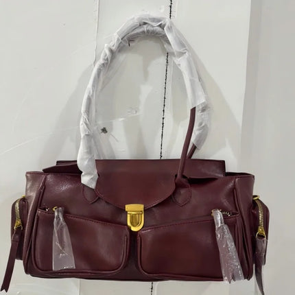Vintage Underarm Bag for Women | Soft Split Leather Multi-Pocket Shoulder Handbag (Luxury Designer, Half Moon Shape)