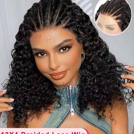 13x4 Human Hair Deep Curl Locs Wig | Knotless Braided Bob | 210 Density | Remy Mongolian Hair