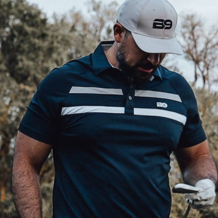 2 Stripe Navy Pique Polo
