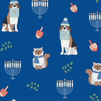 Hanukkah Pets (Dream Blanket) - Blue