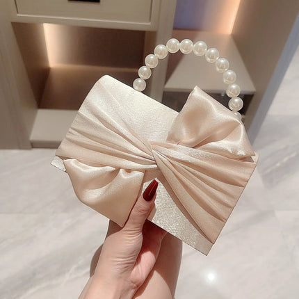 Lady Exquisite Flower Evening Bag | White Wedding Bag & Faux Pearl Handheld Banquet Bag (Party, Prom, Dress Bag)