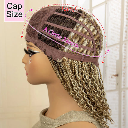 Short 14" Bob Braided Wig | Curly Knotless Box Braids | Synthetic Machine Made Wig | For Black Women