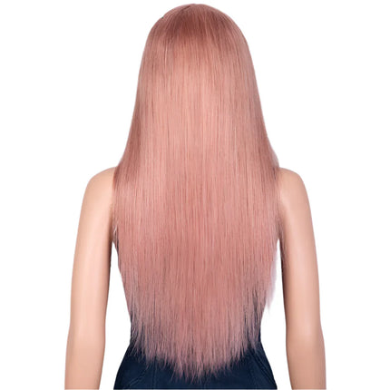 Dirty Pink Straight Human Hair Wig with Bangs | Full Machine Made Brazilian Remy for Women (Wear & Go)