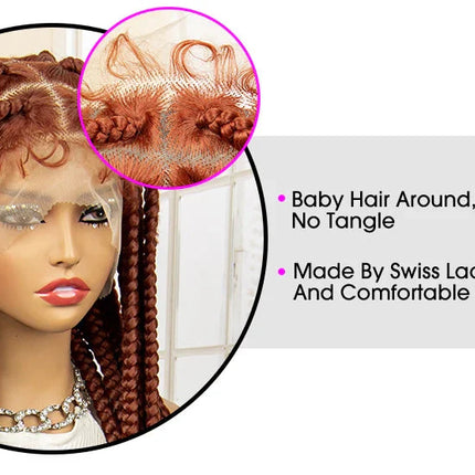 36" Big Knotless Box Braided Full Lace Wig | Cornrow Braiding Wig | Baby Hair | Synthetic Braids | For Women