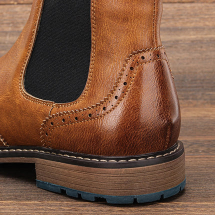 Brogue Chelsea Men's Boots | American Style Comfortable Fashion Leather Boots (Low Heel)