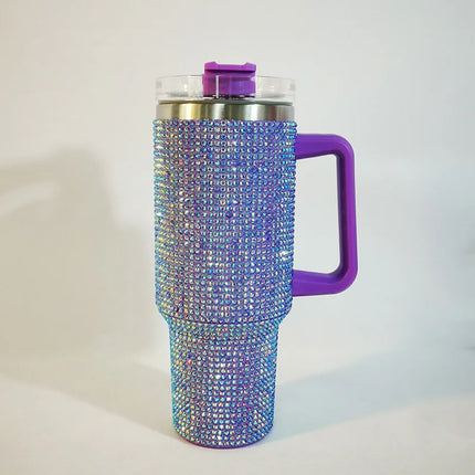 40oz Diamond Thermos Cup with Handle 304 Stainless Steel Vacuum Coffee Insulated Bottle Portable Car Flasks