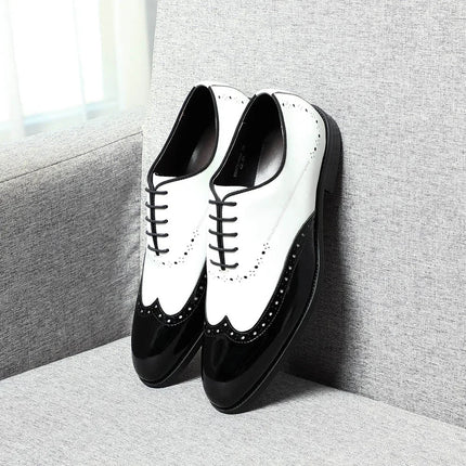 Elegant Men's White & Black Wingtip Brogue Oxfords | Genuine Leather Wedding, Party & Social Dress Shoes
