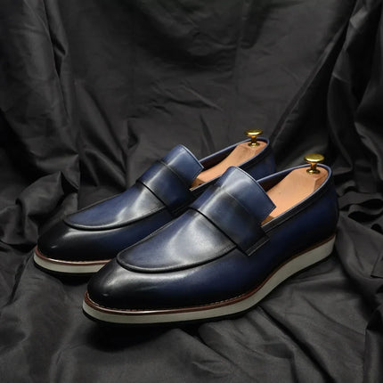 Luxury Men's Duotone Plain Toe Oxfords | Real Leather Wingtip Brogue Casual Dress Shoes (Height Increasing)
