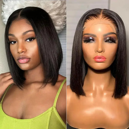 Natural Black Straight Short Bob Wig | 13x6x1 T-Part Lace Front Human Hair (180% Density, Wear & Go)