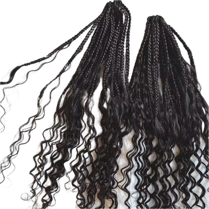 30" Crochet Boho Box Braids | Human Hair Curly Ends | Pre-Looped | Brazilian Remy Hair Extensions