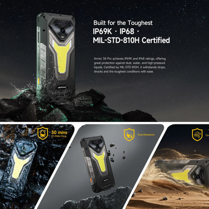 Ulefone Armor 34 Pro 5G AI Rugged Phone 25500mAh Up to 32GB+512GB Built-in Projector 120Hz 6.95" NFC Smartphone