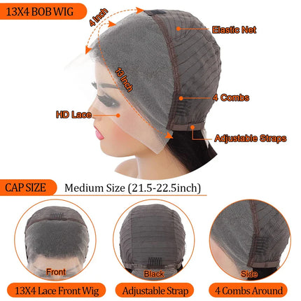 13x4 Glueless Kinky Straight Bob Wig | Ready-to-Wear | Brazilian Remy Human Hair