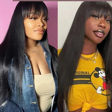 Bone Straight Human Hair Wig with Bangs | 3x1 Middle Part Lace Wig (Remy, Clearance Sale)