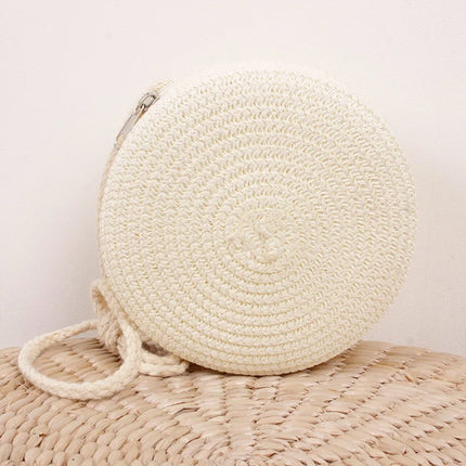 Summer Woven Straw Crossbody Bag for Women | Fashion Round Handmade Rattan Beach Small Handbag (Travel Female Shoulder Bag)