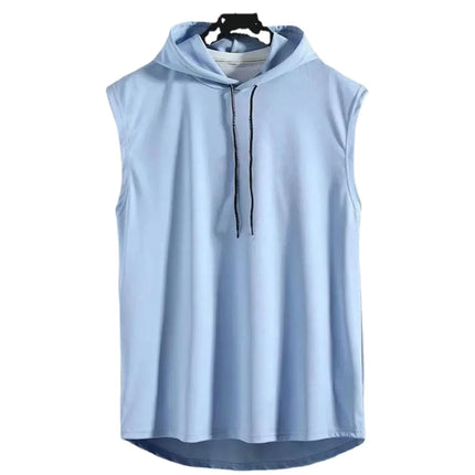 Silk Summer Muscle Hoodie Vest Sleeveless Bodybuilding Gym Workout Fitness Shirt