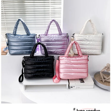 New Puffer Tote Bag for Women | Quilted Puffy Handbag & Lightweight Down Cotton Padded Shoulder & Crossbody Bag