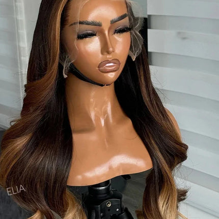 32 Inch Ombre Brown Body Wave Wig | 13x4 Transparent Lace Front Peruvian Remy Human Hair (High Quality, On Sale)