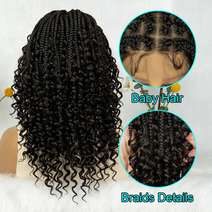 Short Bohemian Box Braids Wig | Full Lace | Curly Ends | Baby Hair | Synthetic Boho Wig