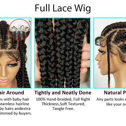 Knotless Box Braids Full Lace Wig | Cornrow Accents | Baby Hair | Synthetic Braided Wig
