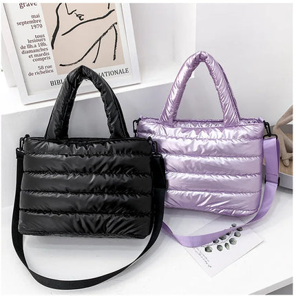 New Puffer Tote Bag for Women | Quilted Puffy Handbag & Lightweight Down Cotton Padded Shoulder & Crossbody Bag