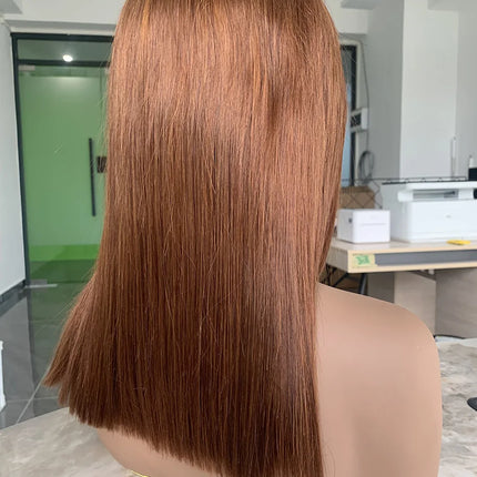 #4 Chocolate Fall Brown Bone Straight Bob Wig | 13x4 Transparent Lace Front Raw Vietnamese Human Hair (250% Density)