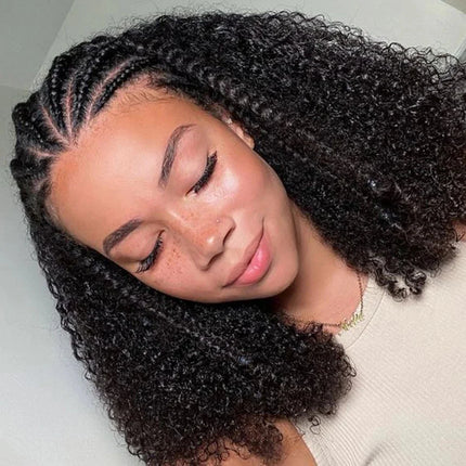 16" Human Hair Bob Braid Wig | Afro Kinky Curly | 250% Density | Remy Hair | Lace Front