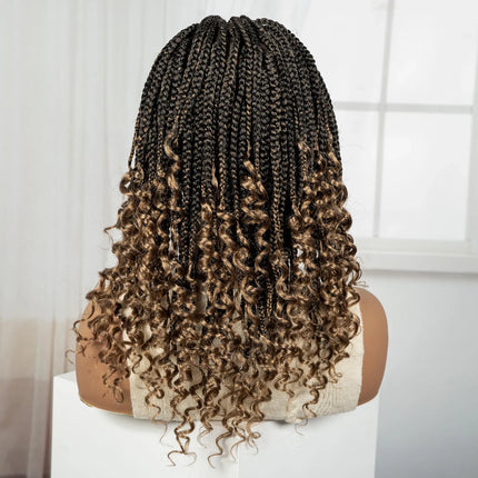 Ombre Boho Knotless Braids Bob Wig with Curly Ends | Full Lace