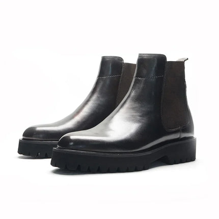 British Style High Top Men's Chelsea Boots | Classic Luxury Genuine Leather (Height Increasing, Elastic Band)