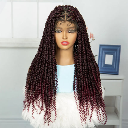 Burgundy Knotless Twist Dreadlocks Lace Front Wig | Crochet Braids | Full Lace | Black Women