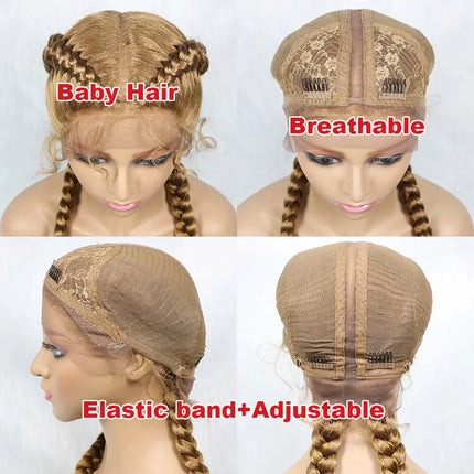 Handmade Double Dutch Cornrow Braided Wig | Natural Black Lace Front | Baby Hair | Kanekalon Synthetic Wig for Women