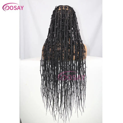 36" Butterfly Braided Full Lace Wig | Honey Blonde & Burgundy Goddess Locs | Synthetic Box Braids | Transparent Lace