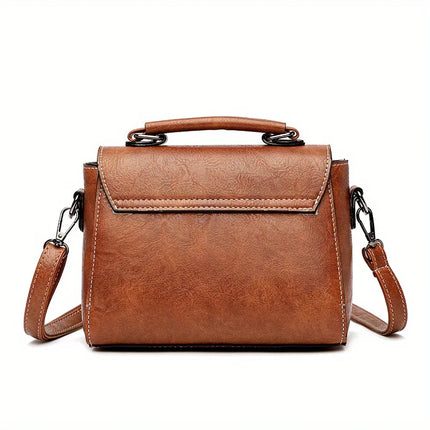 Vintage Turn-Lock Square Satchel Bag for Women | Classic PU Leather Shoulder & Crossbody Handbag (Everyday Tote, Secure Travel Purse)