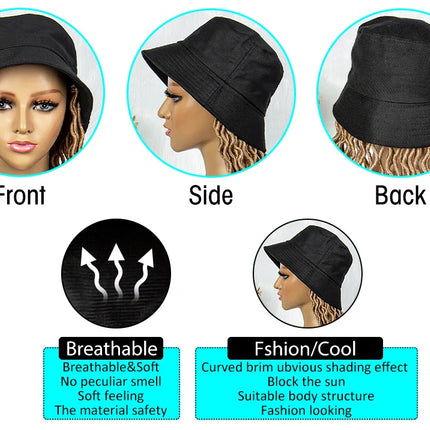 30" Crochet Afro Dreadlocks Bucket Hat Wig | Synthetic Braided Hair | Curly Ends | Black Women