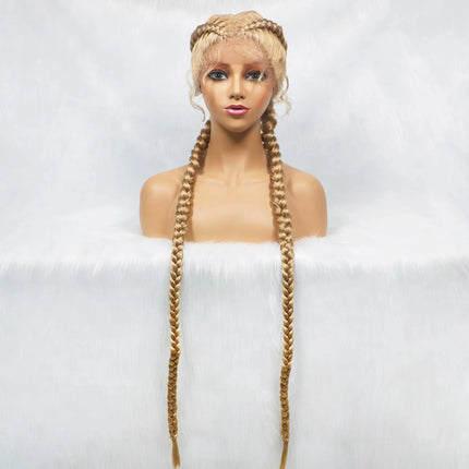 Handmade Double Dutch Cornrow Braided Wig | Natural Black Lace Front | Baby Hair | Kanekalon Synthetic Wig for Women
