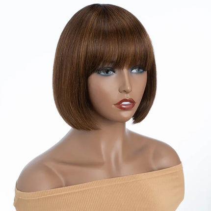 Rebecca Orange Blonde & 99J Red Straight Bob Wig with Bangs | Human Hair Machine Made