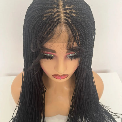 28" Micro Twist Braiding Lace Wig | Senegalese Twist Style | Transparent Lace Front Wig | Kanekalon Hair