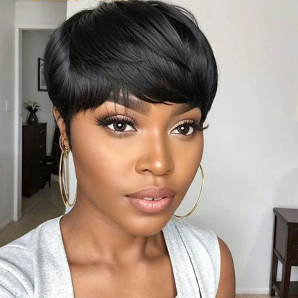 Rebecca Burgundy Red & Blonde Pixie Bob Wig | Short Straight Glueless Human Hair with Bangs