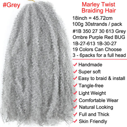 18" Marley Twist Braiding Hair | Crochet Braids | Afro Twist Kinky Hair Extensions | Ombre Colors | 30 Strands/Pack