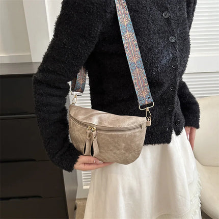 Stylish Hobo Solid Color Satchel | Luxury Designer Chest Bag & Women's PU Leather Waist Bags (Wide Strap Fashion Fanny Shoulder Pack)